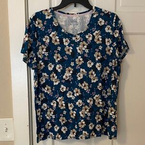 Croft & Barrow Classic Tee Floral Navy Short Sleeve Top XXL